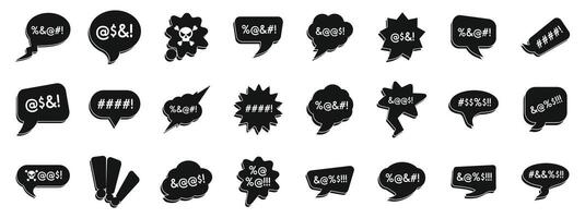 Swear speech bubble icons set. Swear symbols icons set showing angry mood expressing displeasure vector