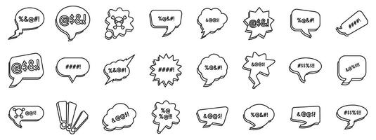 Swear speech bubble icons set. Different speech bubbles are expressing negative emotions using censored curse words vector