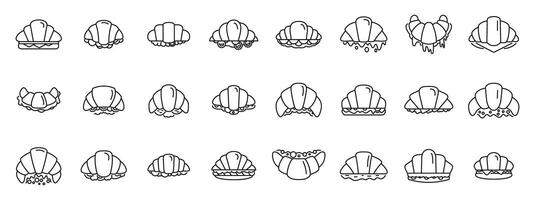 Croissant sandwich icons set. Various croissant icons showing french pastry in different styles and fillings, ideal for bakery and cafe menus vector