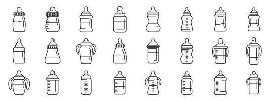Feeding bottle icons set. Baby bottles set showing different feeding options for infants vector