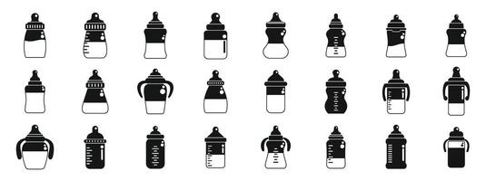 Feeding bottle icons set. Baby bottles icons set showing different types of milk bottles for infants vector