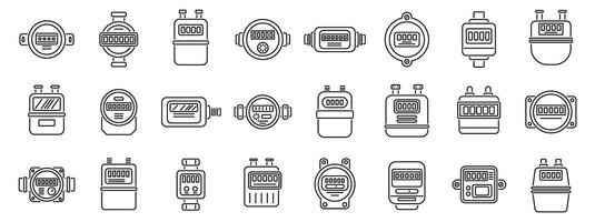 Household meters icons set. Gas meter icons showing consumption measurement for natural resources vector
