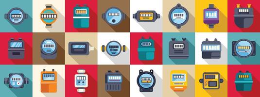 Household meters icons set. Many gas meters measuring gas consumption displaying usage information vector