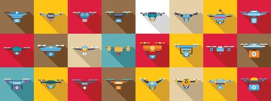 Drone medical icons set. Delivery drones icons set showing shipping and healthcare concepts vector