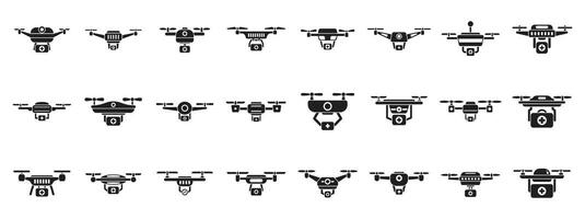 Drone medical icons set. Collection of delivery and rescue drones icons showing different perspectives and models vector