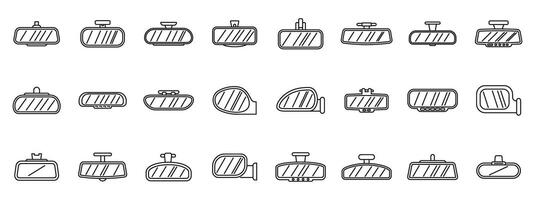 Rearview mirror icons set. Car rearview mirror icons showing different shapes and fixing systems vector