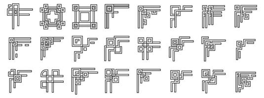 Chinese corner icons set. Collection of twenty different decorative corner elements for design projects vector
