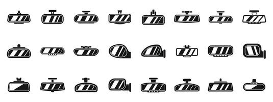 Rearview mirror icons set. Car rearview mirror icons showing various perspectives and mounting styles vector