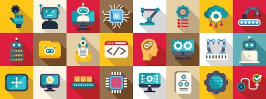 RPA icons set. Artificial intelligence icons showing automation, robotics, and machine learning vector