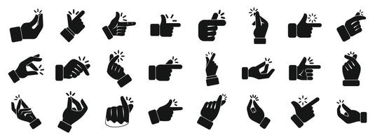 Easy finger icons set. Set of snapping fingers icons, hand gesture snapping fingers vector