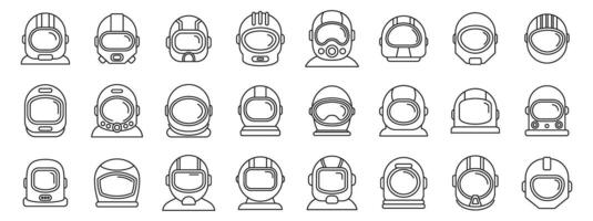 Cosmonaut helmet icons set. Astronaut helmet icons showing space exploration and future technology vector