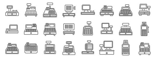 Cashier machine icons set. Cash register icons set showing different types of pos terminals for retail businesses vector