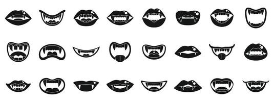 Vampire mouth icons set. Vampire lips set icons in simple style isolated on white background vector
