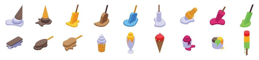 Melted ice cream icons set. Melting ice cream icons set showing different flavors and types vector
