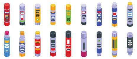 Glue stick icons set. Glue stick collection displaying various colors and designs for crafting and repairing vector