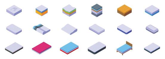 Memory foam icons set. Orthopedic mattress representing comfortable bed and healthy sleep vector