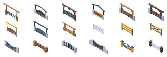 Ranch gate icons set. Different types of gates representing security, access, and entrance to property vector