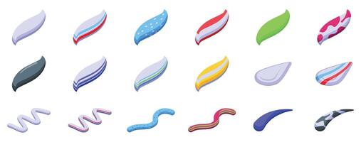 Toothpaste smear icons set. Colorful toothpaste textures set, enhancing oral hygiene with vibrant variety vector