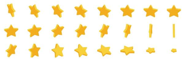 Star animation sprite icons set. Rotating gold star sprite sheet for animation or game design vector