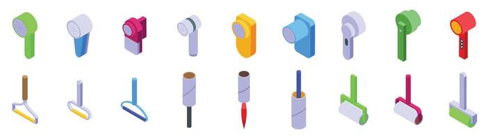 Lint remover icons set. Lint removers and fabric shavers collection for clothes cleaning vector