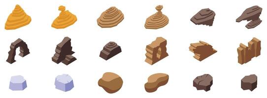 Desert stones icons set. Different types of rocks representing various geological formations vector