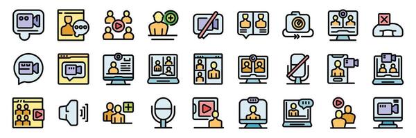 conference icons showing people connecting online using call and chatting remotely vector