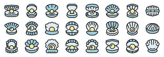 Open and closed pearl oyster shell icons set containing a precious gemstone vector