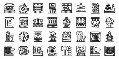 Carnival game icons set. Amusement park games and activities, enjoying funfair attractions vector