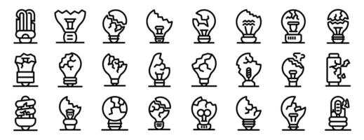 Broken bulb icons set. Broken light bulbs showing lack of ideas and dangerous situations vector
