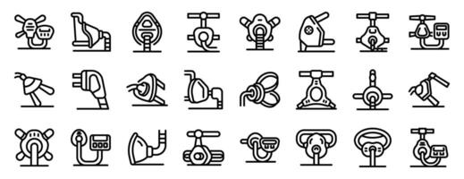 CPAP mask icons set. Oxygen concentrators and breathing machines providing respiratory support vector