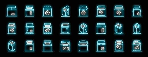 Neon icons of milk and juice packaging showing different types and sizes vector