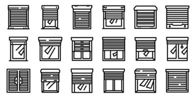 Roller shutter up icons set. Window roller shutters protecting from sunlight and burglars, providing privacy and security vector