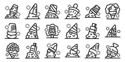 Fallen ice cream icons set. Different types of melted ice cream dripping and making a mess vector