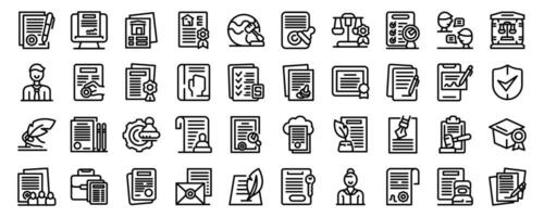 Notarization icons set. Notary public signing and authorizing legal documents and agreements vector