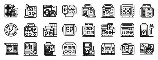 Portable home battery icons set. Portable power generator ensuring continuous electricity supply for various needs vector