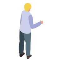 Office worker pointing with hand, rear view isometric illustration vector