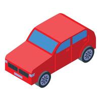 Red compact car hatchback isometric projection driving forward vector