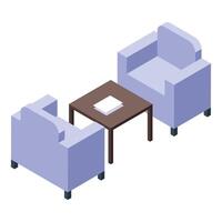 Two armchairs and table with documents creating relaxing corner vector