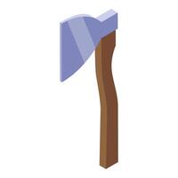 Hiking axe with wooden handle and sharp metal blade isometric icon vector