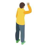 Man waving goodbye with hand raised in isometric view vector