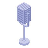 Studio microphone standing on a metal stand isometric icon representing broadcasting vector