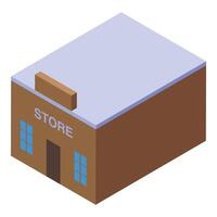 Isometric store building with snow covered roof vector