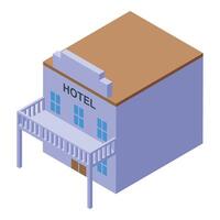Wild west hotel building with balcony and roof in isometric view vector