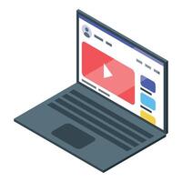 Laptop showing streaming platform interface with play button isometric view vector