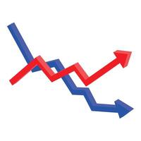 Red arrow going up and blue arrow going down representing opposite trends vector