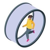 Woman running in a cylindrical virtual reality simulator, experiencing immersive technology vector