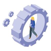 Project manager walking inside huge gear managing workflow process vector