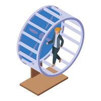 Businesswoman running in a hamster wheel, representing routine work and deadlines vector