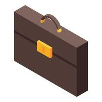 Closed brown briefcase with golden lock and handle in isometric view vector