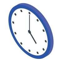 Blue clock showing eight o'clock in isometric view vector